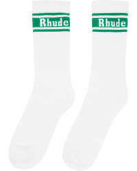 Rhude White Green Stripe Logo Socks