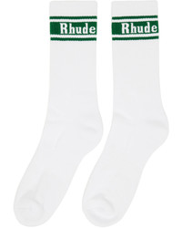 Rhude White Green Stripe Logo Socks