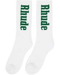 Rhude White Green Vertical Logo Socks