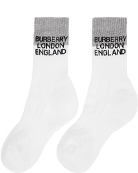 Burberry White Grey Two Tone Intarsia Logo Socks