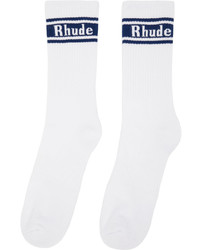 Rhude White Navy Stripe Logo Socks