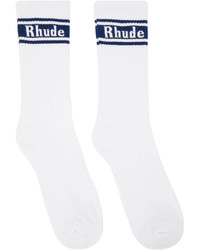 Rhude White Navy Stripe Logo Socks