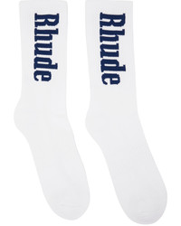 Rhude White Navy Vertical Logo Socks