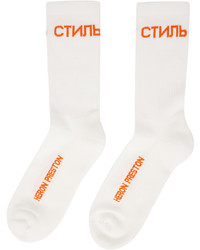 Heron Preston White Orange Logo Long Socks