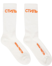 Heron Preston White Orange Logo Long Socks