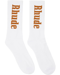 Rhude White Orange Vertical Logo Socks