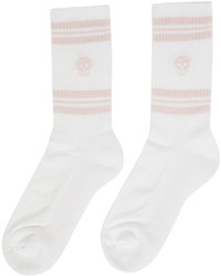 Alexander McQueen White Pink Stripe Skull Socks