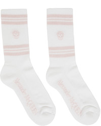 Alexander McQueen White Pink Stripe Skull Socks