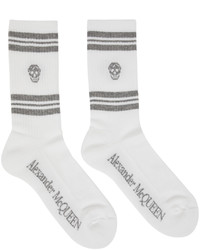 Alexander McQueen White Silver Stripe Skull Socks