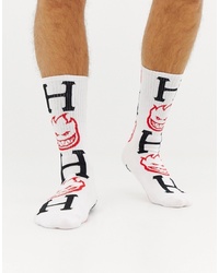 HUF X Spitfire All Over Big Head Print Socks In White