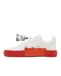 Off-White White And Red Suede Vulcanized Low Sneakers