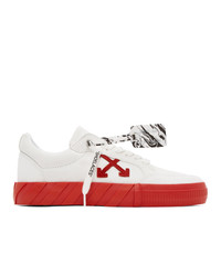 Off-White White And Red Suede Vulcanized Low Sneakers