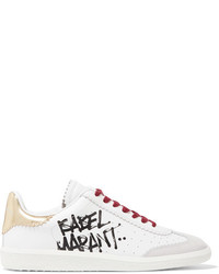 Isabel Marant Bryce Printed Leather And Suede Sneakers White