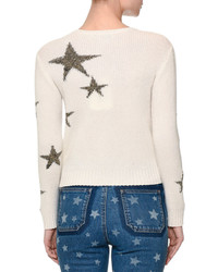 Valentino Star Intarsia Cropped Sweater Off White