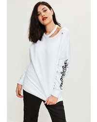Missguided White Tribal Printed Sleeve Sweatshirt