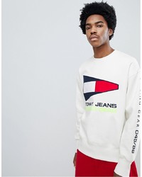Tommy Jeans 90s Sailing Capsule Flag Logo Crew Neck Sweatshirt In White
