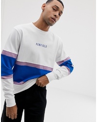 Penfield Contrast Panel Crew Neck Sweatshirt With Chest Y In White