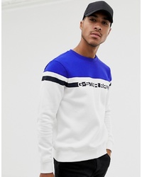 G Star Crew Neck Colour Block Sweat In Blue And White