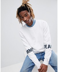 Tommy Jeans Essential Band Sleeve Logo Crewneck Sweatshirt In White