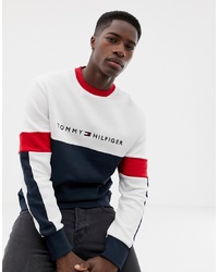 Tommy Hilfiger Limited Sailing Colourblock Logo Crew Neck Sweatshirt Relaxed Fit In Whitemulti
