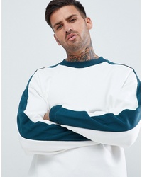 ASOS DESIGN Oversized Sweatshirt In White With Contrast Sleeve Panel And Ribs