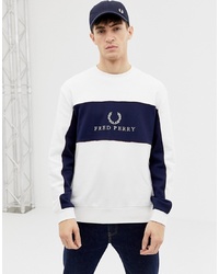 Fred Perry Sports Authentic Panel Piped Logo Crew Neck Sweat In White