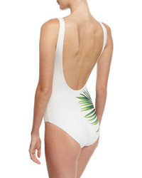 Onia Kelly Tropical Leaf Print One Piece Swimsuit White