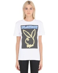 Playboy Bunny Printed Cotton Jersey T Shirt