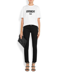 Givenchy Distressed Printed Cotton Jersey T Shirt White