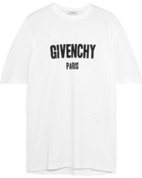 Givenchy Distressed Printed Cotton Jersey T Shirt White
