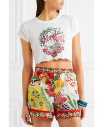 Anna Sui Florida Cropped Printed Cotton Jersey T Shirt White