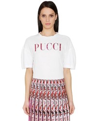 Emilio Pucci Glitter Logo Print Cotton Jersey T Shirt