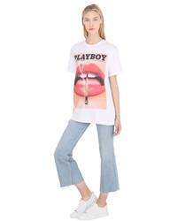 Playboy Lip Printed Cotton Jersey T Shirt