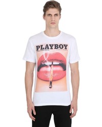 Playboy Lips Printed Cotton Jersey T Shirt