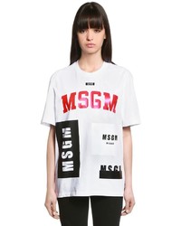 MSGM Oversized Logos Cotton Jersey T Shirt