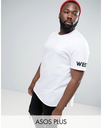 Asos Plus Longline T Shirt With Sleeve Prints
