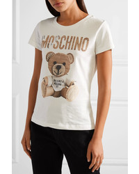 Moschino Printed Cotton Jersey T Shirt Ivory