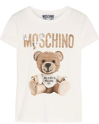 Moschino Printed Cotton Jersey T Shirt Ivory
