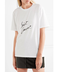 Saint Laurent Printed Cotton Jersey T Shirt White