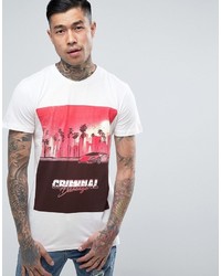 Criminal Damage T Shirt In White With Sunset Print