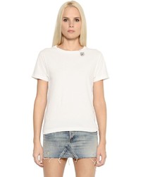 Saint Laurent Tiger Print Detail Cotton Jersey T Shirt