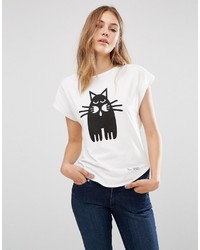 People Tree X Peter Jensen Organic Cotton T Shirt With Cat Print
