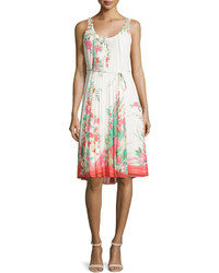 Donna Morgan Sleeveless Pleated Floral Print Tank Dress Geranium Print