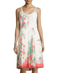 Donna Morgan Sleeveless Pleated Floral Print Tank Dress Geranium Print