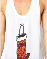 Asos Tank With Christmas Stocking Print And Extreme Racer Back