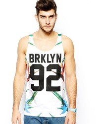 Asos Tank With Number Print And Relaxed Fit White
