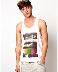 Asos Tank With Tape Print And Racer Back White