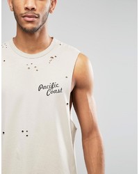 Asos Brand Sleeveless T Shirt With Back Print And Distress