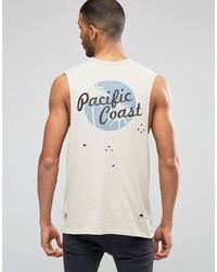 Asos Brand Sleeveless T Shirt With Back Print And Distress