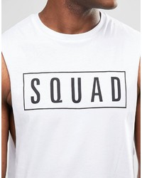 Asos Brand Sleeveless T Shirt With Squad Print In White